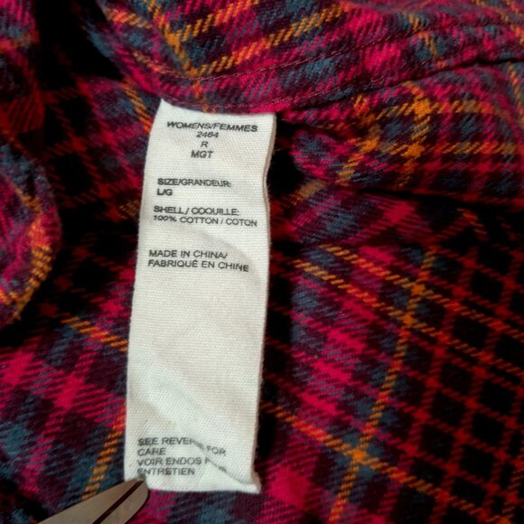 Woolrich Pemberton Flannel Shirt Women Large Oink Blue Gold Plaid Cabincore Work - Picture 8 of 12